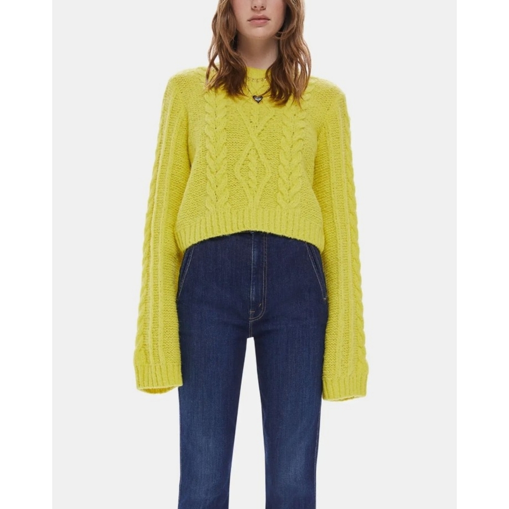 MOTHER | Wide Sleeve Extended Sleeve Crop Cable Sweater in Highlight of My Life - Picture 16 of 16